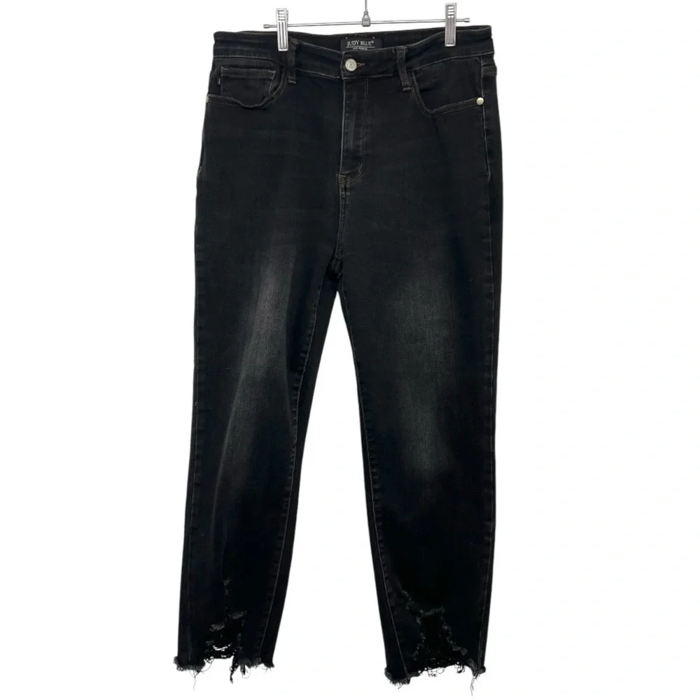 Judy Blue Black Distressed Cropped Straight Leg Stretch Denim Women’s 31 - Picture 5 of 15